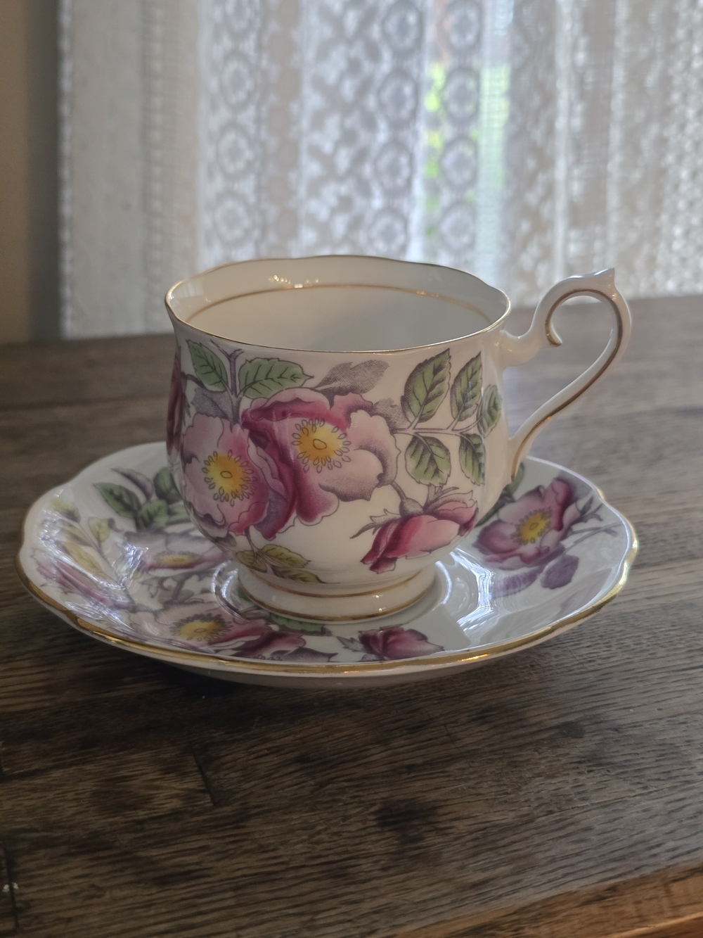 Vintage Royal Albert Pink Floral Tea Cup & Saucer with Gold Trim